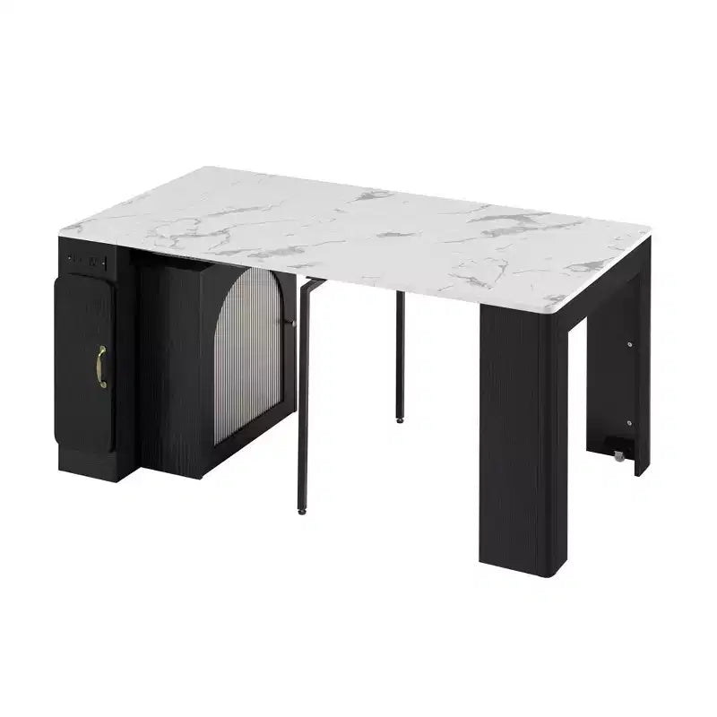 Uitschuifbare eettafel met verwijderbare middenbladen en stopcontact, geschikt voor maximaal 6 personen