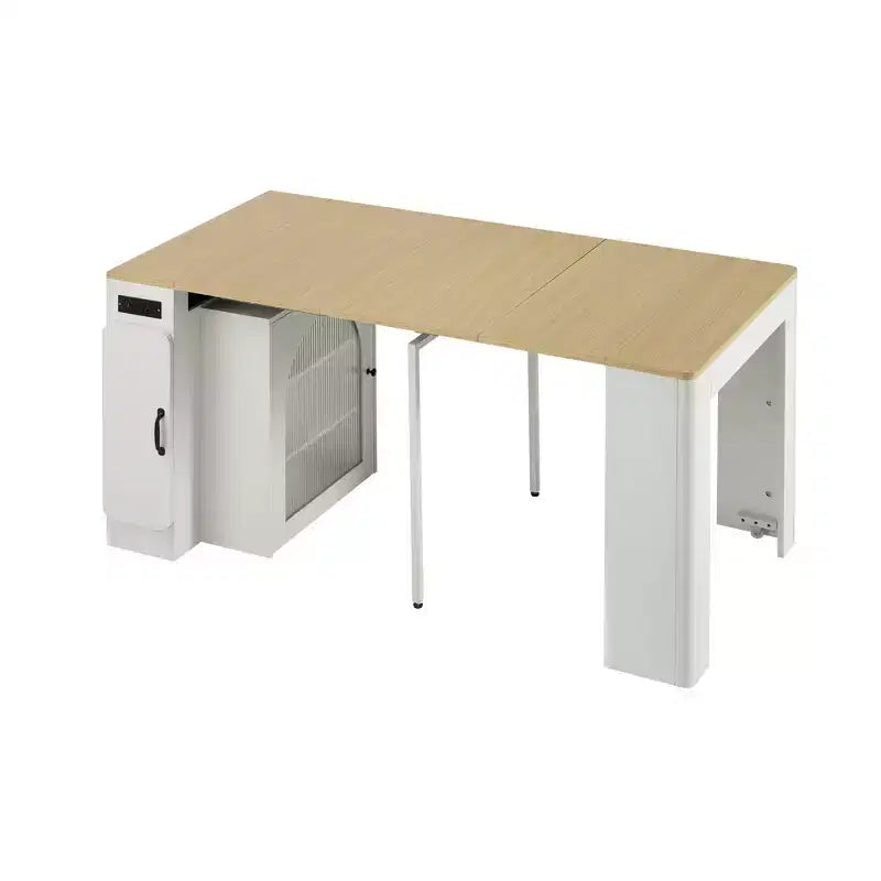 Uitschuifbare eettafel met verwijderbare middenbladen en stopcontact, geschikt voor maximaal 6 personen