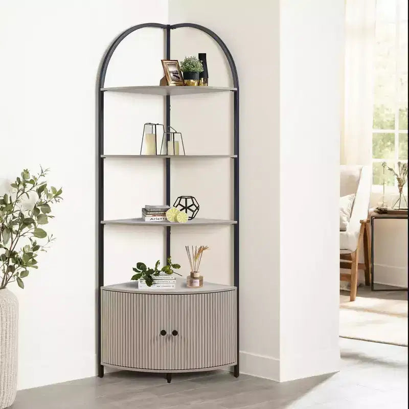 Eckregal mit Schrank, 73,8" hoch, 4-stufig, Metall & Holz
