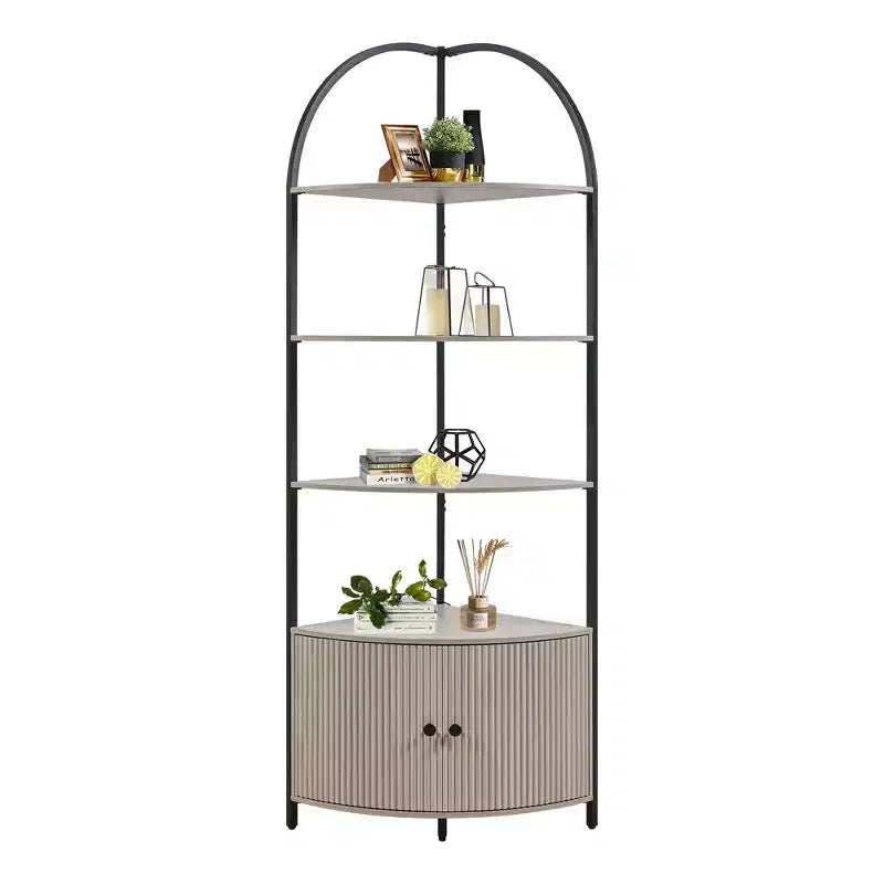 Eckregal mit Schrank, 73,8" hoch, 4-stufig, Metall & Holz