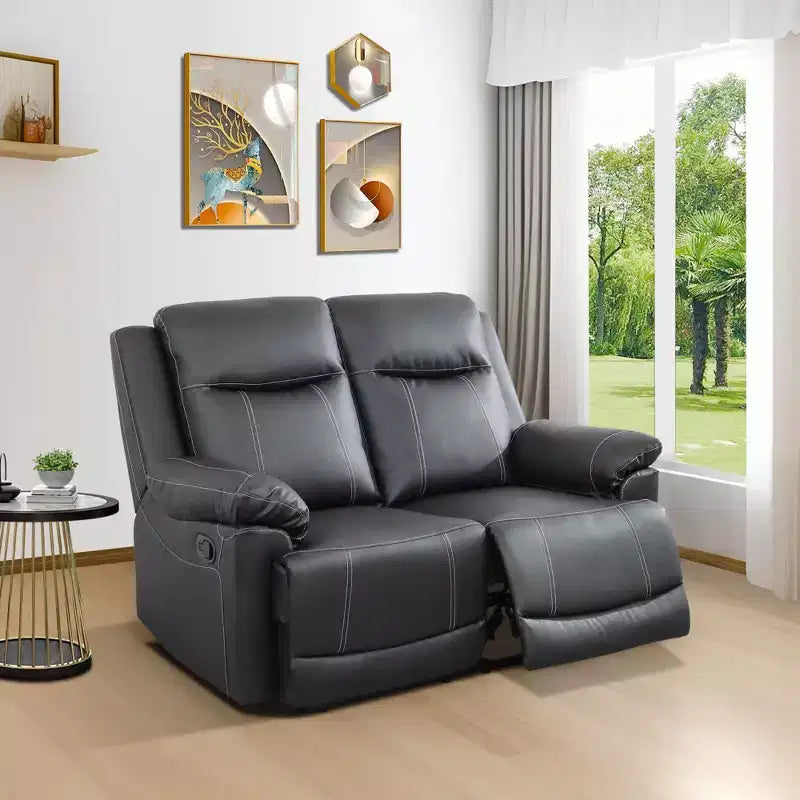 Liegesofa für 2 Personen, atmungsaktiver halb-PU-Ledersessel mit verstellbaren Rückenlehnen für Wohnzimmer, Schwarz  