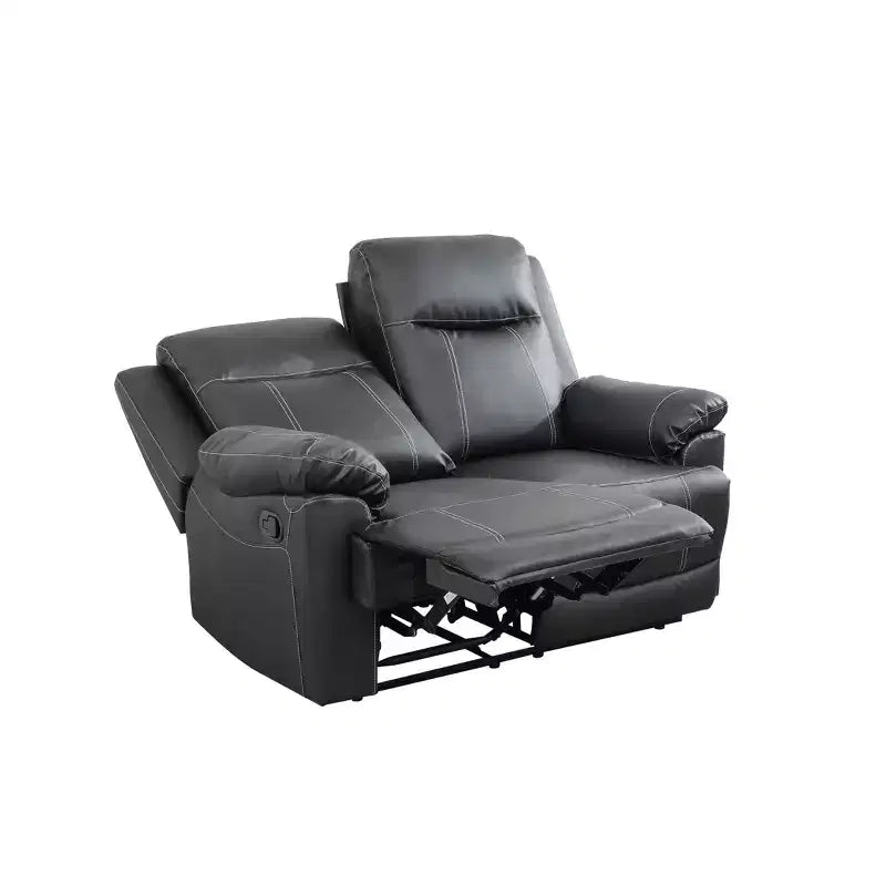 Liegesofa für 2 Personen, atmungsaktiver halb-PU-Ledersessel mit verstellbaren Rückenlehnen für Wohnzimmer, Schwarz  