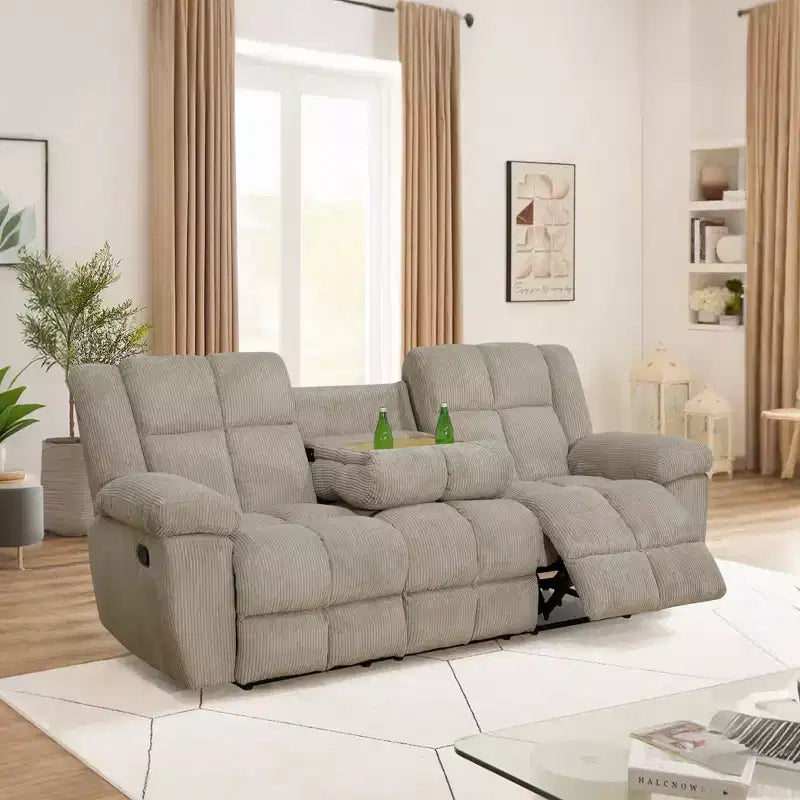 Liegesofa für 3 Personen, Cordstoff-Sessel mit verstellbaren Rückenlehnen für Wohnzimmer, Beige  