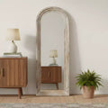 Specchio a Figura Intera Autoportante in Legno Massello Bianco con Arco