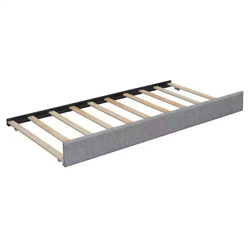 Gepolstertes Queen-Size-Bettgestell mit Stauraumschubladen, Regalen, Ausziehbett & Leselampen  