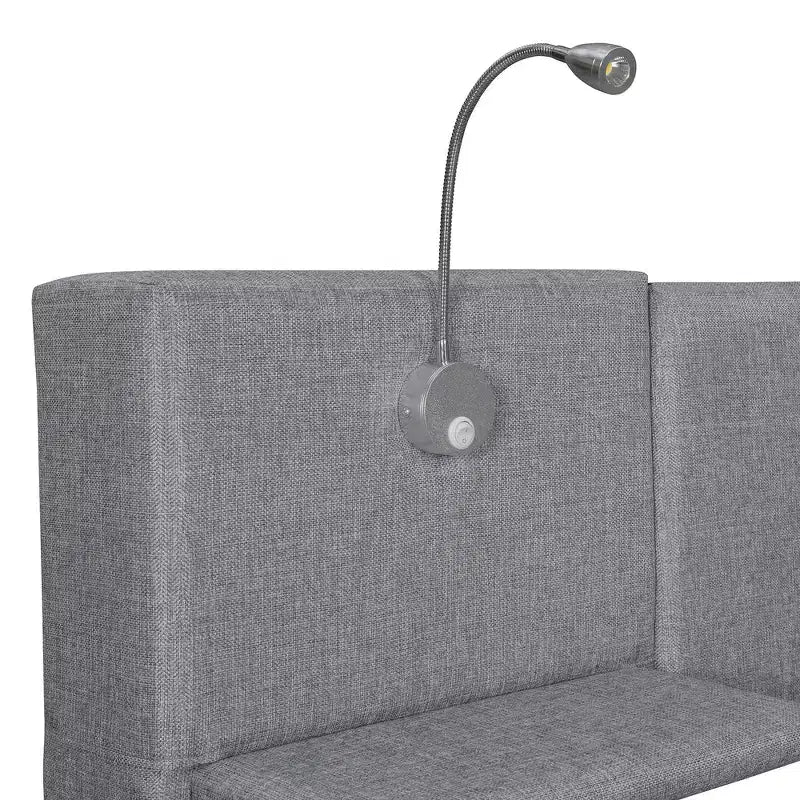 Gepolstertes Queen-Size-Bettgestell mit Stauraumschubladen, Regalen, Ausziehbett & Leselampen  