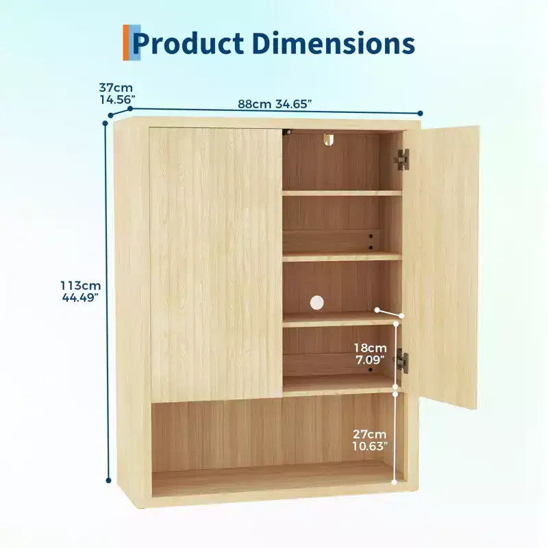 Fluted Shoe Storage Cabinet 44.5", 5-Tier with Adjustable Shelves and Open Shelf, Natural Oak