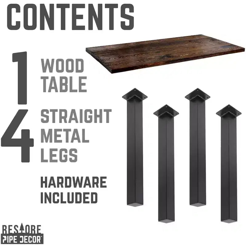 Massief Houten Bureau met Zwarte Metalen Hoge Poten, Industriële Stijl, 48"x24"
