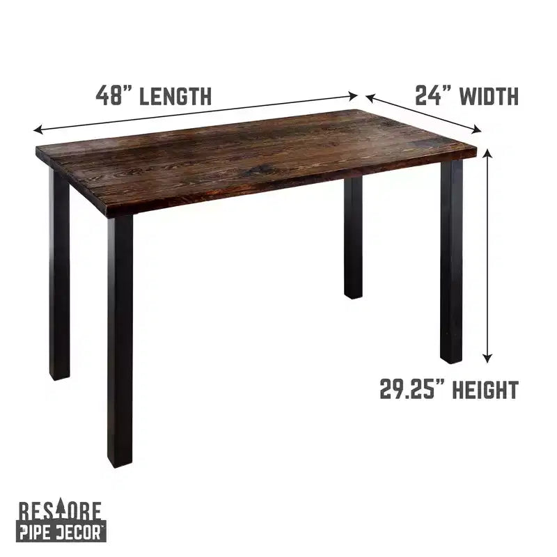 Massief Houten Bureau met Zwarte Metalen Hoge Poten, Industriële Stijl, 48"x24"