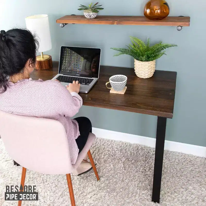 Massief Houten Bureau met Zwarte Metalen Hoge Poten, Industriële Stijl, 48"x24"