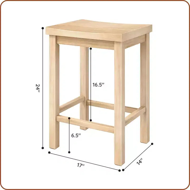 Barkruk op Balhoogte 24", 2-Pack, Massief Rubberhout, Zonder Rugleuning met Contourzitting
