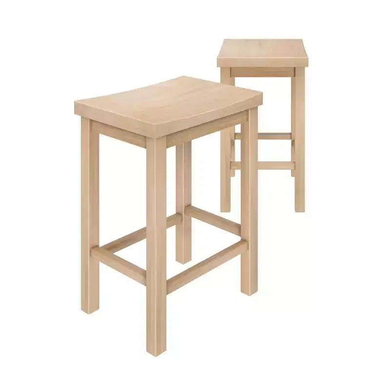 Barkruk op Balhoogte 24", 2-Pack, Massief Rubberhout, Zonder Rugleuning met Contourzitting