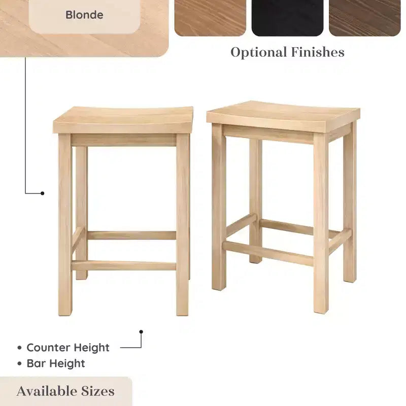 Barkruk op Balhoogte 24", 2-Pack, Massief Rubberhout, Zonder Rugleuning met Contourzitting