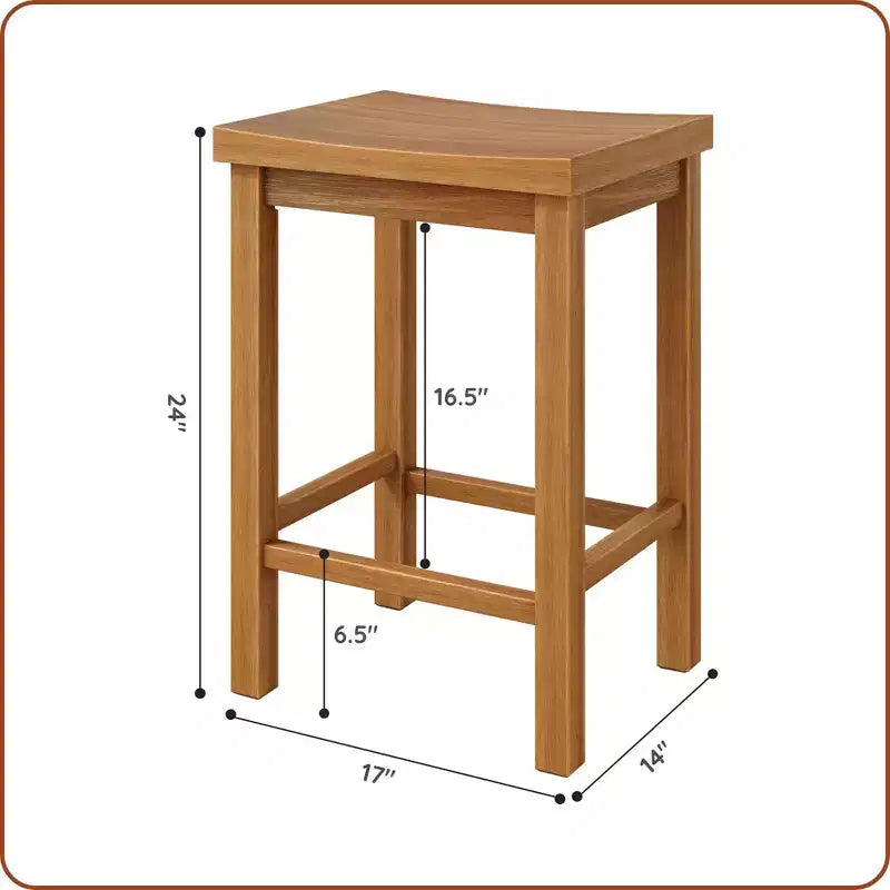 Barkruk op Balhoogte 24", 2-Pack, Massief Rubberhout, Zonder Rugleuning met Contourzitting