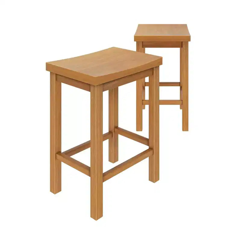 Barkruk op Balhoogte 24", 2-Pack, Massief Rubberhout, Zonder Rugleuning met Contourzitting