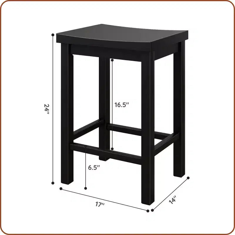 Thekenhöhe Hocker 24", 2er-Set, Massiv Gummibaumholz, rückenlos mit konturiertem Sitz
