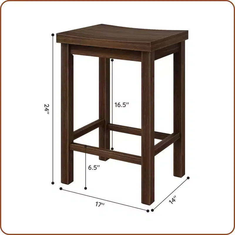 Barkruk op Balhoogte 24", 2-Pack, Massief Rubberhout, Zonder Rugleuning met Contourzitting
