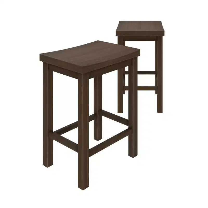 Barkruk op Balhoogte 24", 2-Pack, Massief Rubberhout, Zonder Rugleuning met Contourzitting
