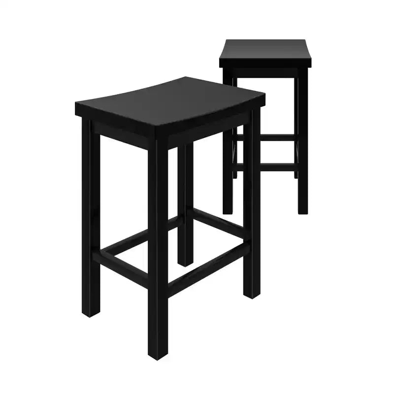Barkruk op Balhoogte 24", 2-Pack, Massief Rubberhout, Zonder Rugleuning met Contourzitting