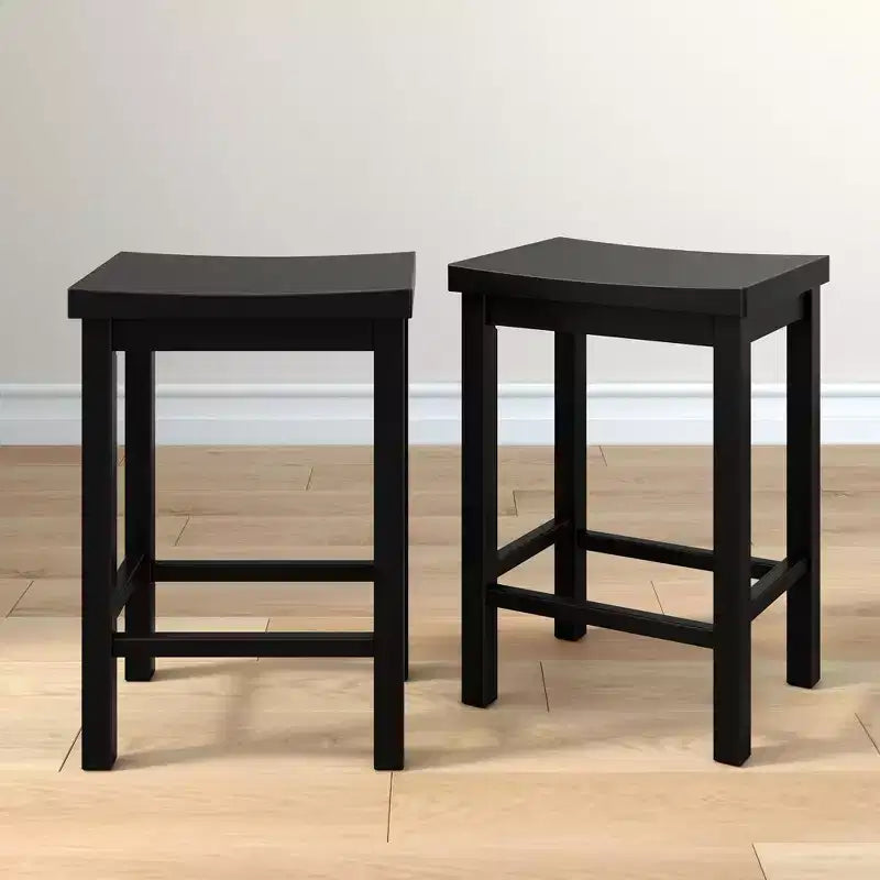 Thekenhöhe Hocker 24", 2er-Set, Massiv Gummibaumholz, rückenlos mit konturiertem Sitz