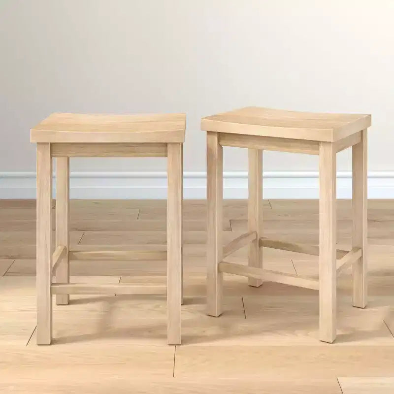 Thekenhöhe Hocker 24", 2er-Set, Massiv Gummibaumholz, rückenlos mit konturiertem Sitz