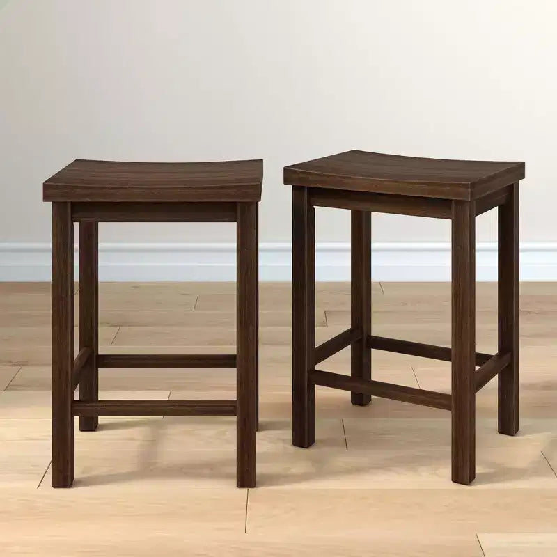 Thekenhöhe Hocker 24", 2er-Set, Massiv Gummibaumholz, rückenlos mit konturiertem Sitz