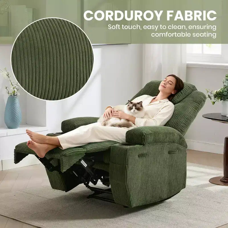 Power Recliner Chair with 8-Point Massage, USB Charging, Corduroy Fabric, Storage Pockets for Living Room