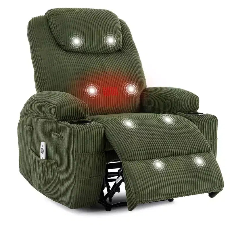 Elektrische Relaxstoel met 8-Punts Massage, USB Opladen, Corduroy Stof, Opbergvakken voor Woonkamer