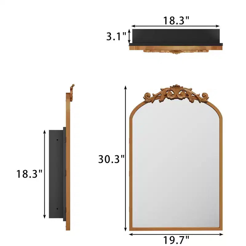 Vintage Badkamer Medicijnkast, Metalen Gesneden Wandspiegel met Opbergruimte, 30"x19,7", Goud