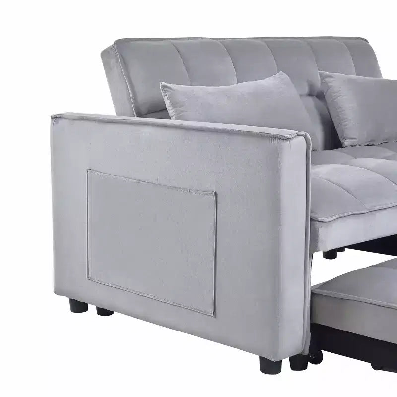 Verwandlungsfähiges ausziehbares Schlafsofa-Loveseat, Samt, verstellbare Rückenlehne mit Aufbewahrungstaschen, grau