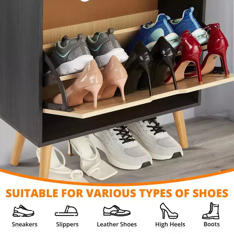 Versteckter Schuhschrank mit zwei klappbaren Korbschubladen, geeignet für Flure oder Korridore, Platz für 12-15 Paar Schuhe