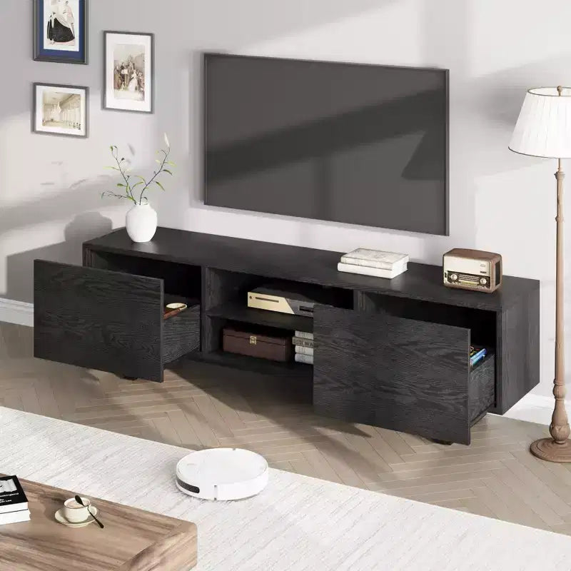 80in Industrial Entertainment Center with 2 Drawers, Wooden TV Stand Media Cabinet with Heavy Duty Leg and Open Storage