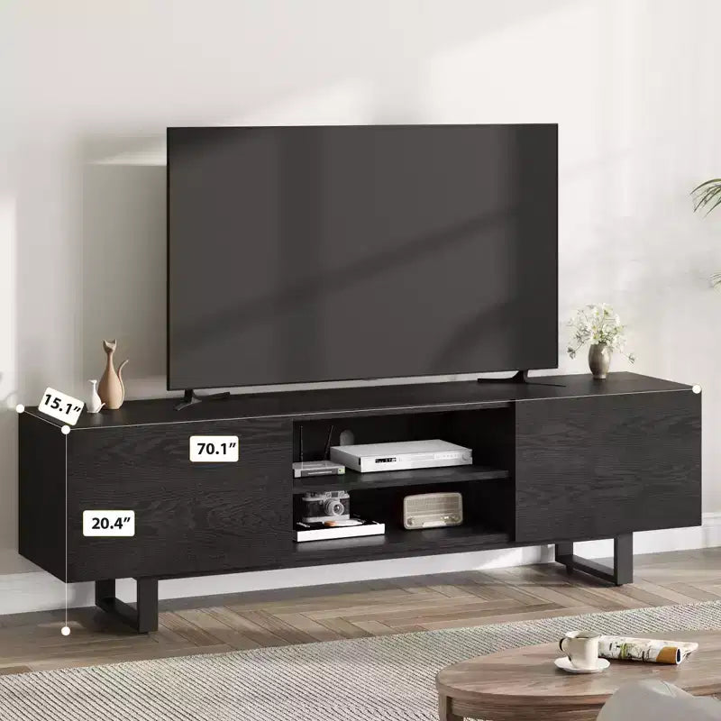 80 inç Endüstriyel Eğlence Merkezi, 2 Çekmeceli, Ağır Hizmet Ayaklı ve Açık Depolamalı Ahşap TV Sehpası Medya Dolabı