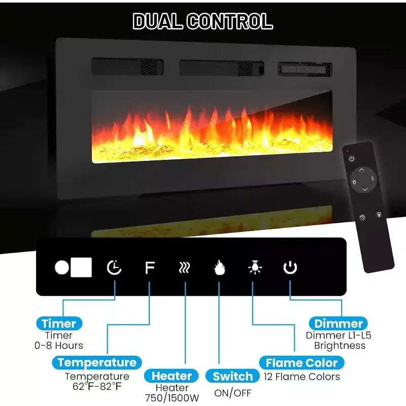 Mueble para TV de 70" con chimenea eléctrica de 36" y luz LED, calefactor de chimenea eléctrica, armario de almacenamiento, mesa consola multimedia para sala de estar