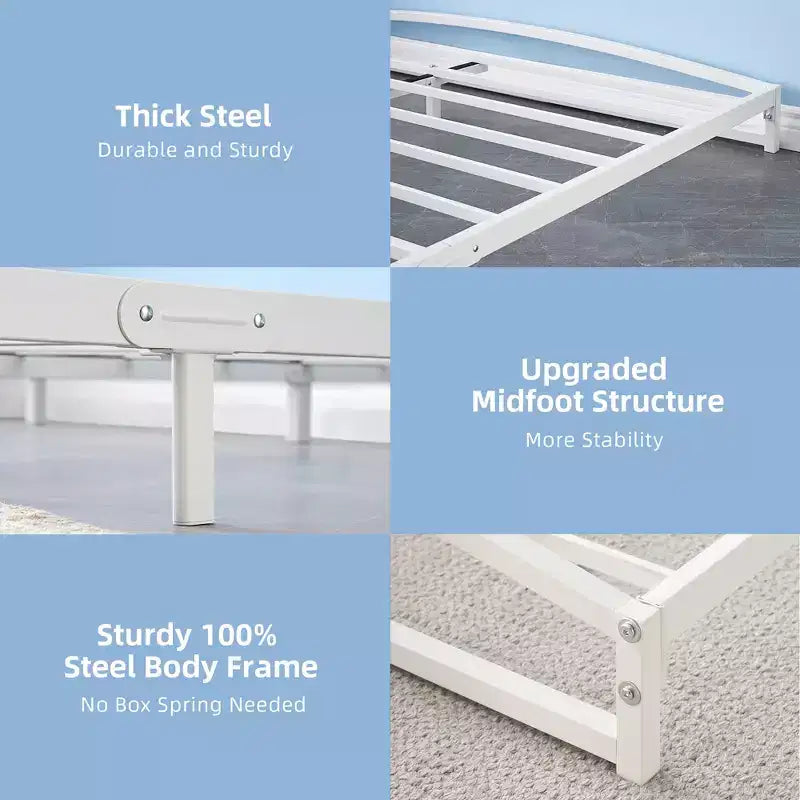 Metal Bed Frame - Heavy Duty Platform Bed Frame with Storage, Steel Supports, No Box Spring Required, Easy Assembly, Noiseless, White