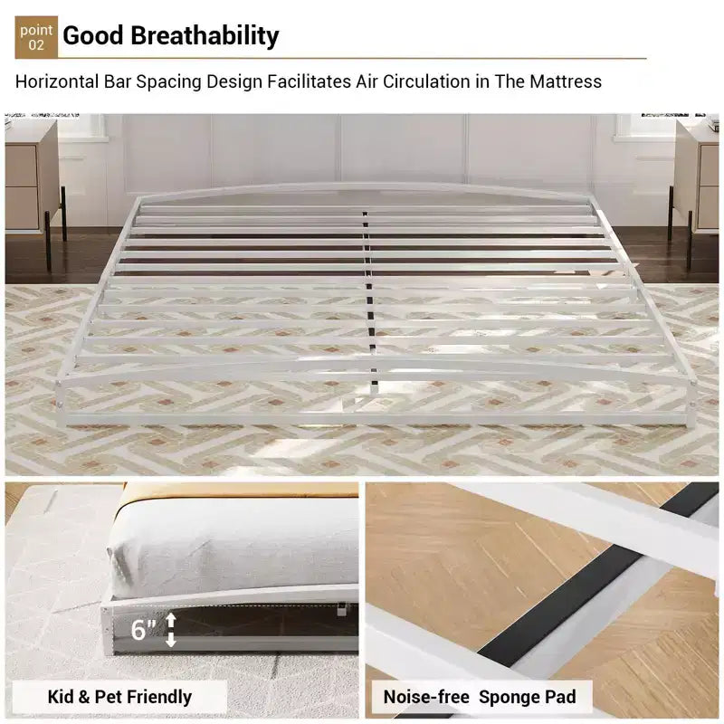 Metal Bed Frame - Heavy Duty Platform Bed Frame with Storage, Steel Supports, No Box Spring Required, Easy Assembly, Noiseless, White
