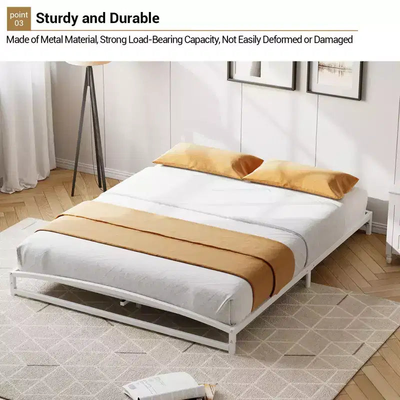 Metal Bed Frame - Heavy Duty Platform Bed Frame with Storage, Steel Supports, No Box Spring Required, Easy Assembly, Noiseless, White