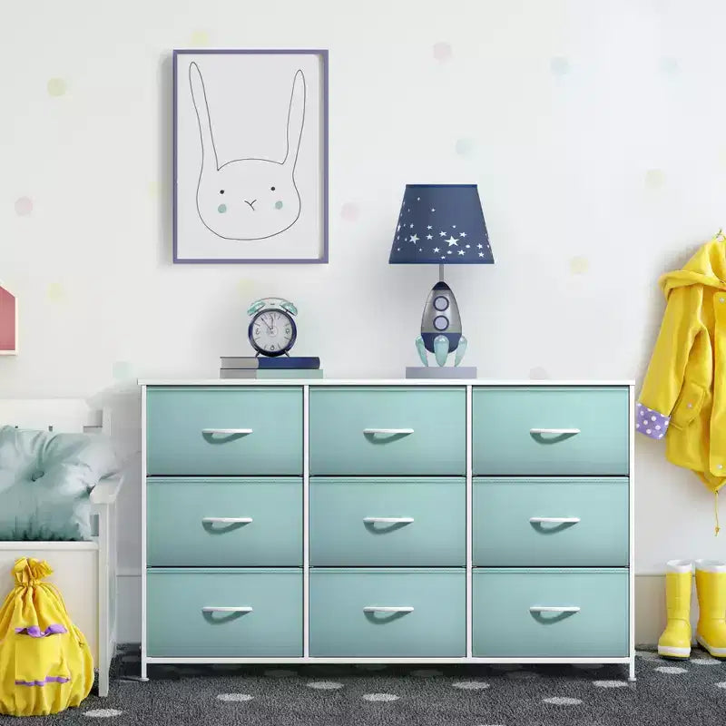 9-Schubladen Stoffkommode mit Stahlrahmen und Holzplatte, für Schlafzimmer, Kleiderschrank & Büro