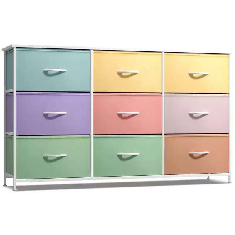 9-Schubladen Stoffkommode mit Stahlrahmen und Holzplatte, für Schlafzimmer, Kleiderschrank & Büro