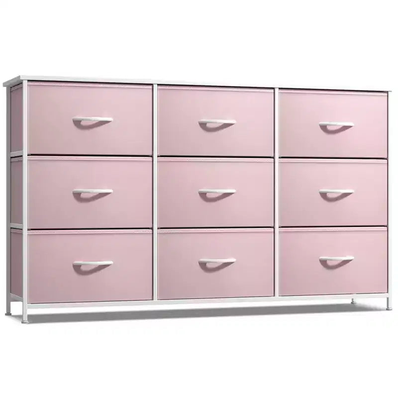 9-Schubladen Stoffkommode mit Stahlrahmen und Holzplatte, für Schlafzimmer, Kleiderschrank & Büro
