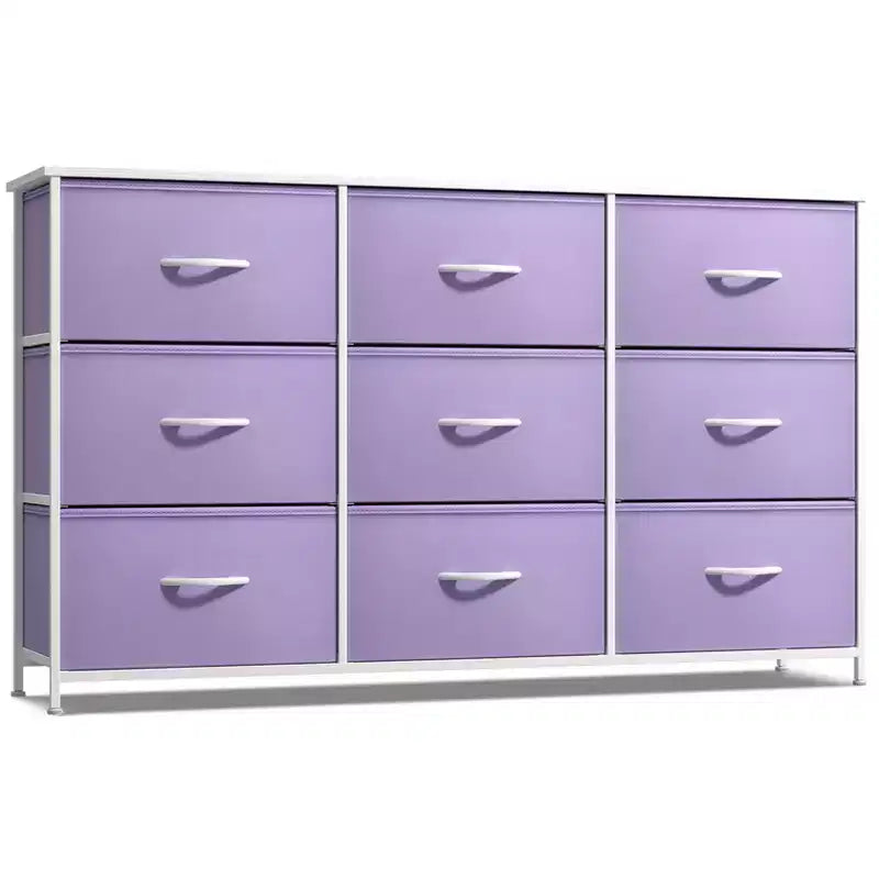 9-Schubladen Stoffkommode mit Stahlrahmen und Holzplatte, für Schlafzimmer, Kleiderschrank & Büro