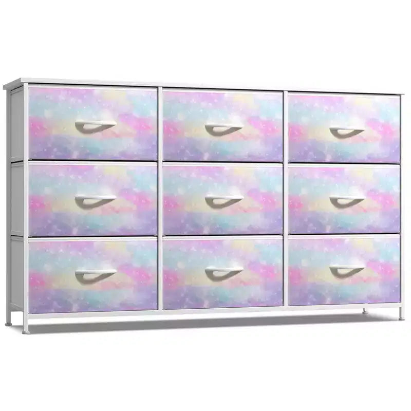 9-Schubladen Stoffkommode mit Stahlrahmen und Holzplatte, für Schlafzimmer, Kleiderschrank & Büro
