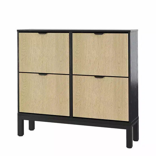 4 Flip Drawers Modern Fluted Shoe Cabinet Narrow Shoe Storage Cabinet,