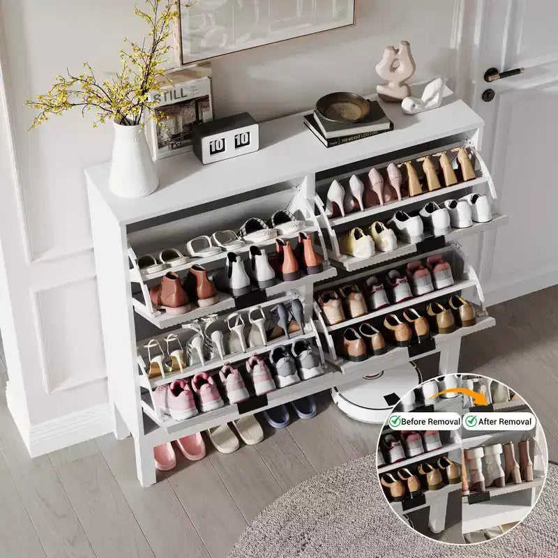 4 Klappschubladen moderner geriffelter Schuhschrank, schmales Schuhaufbewahrungsschrank