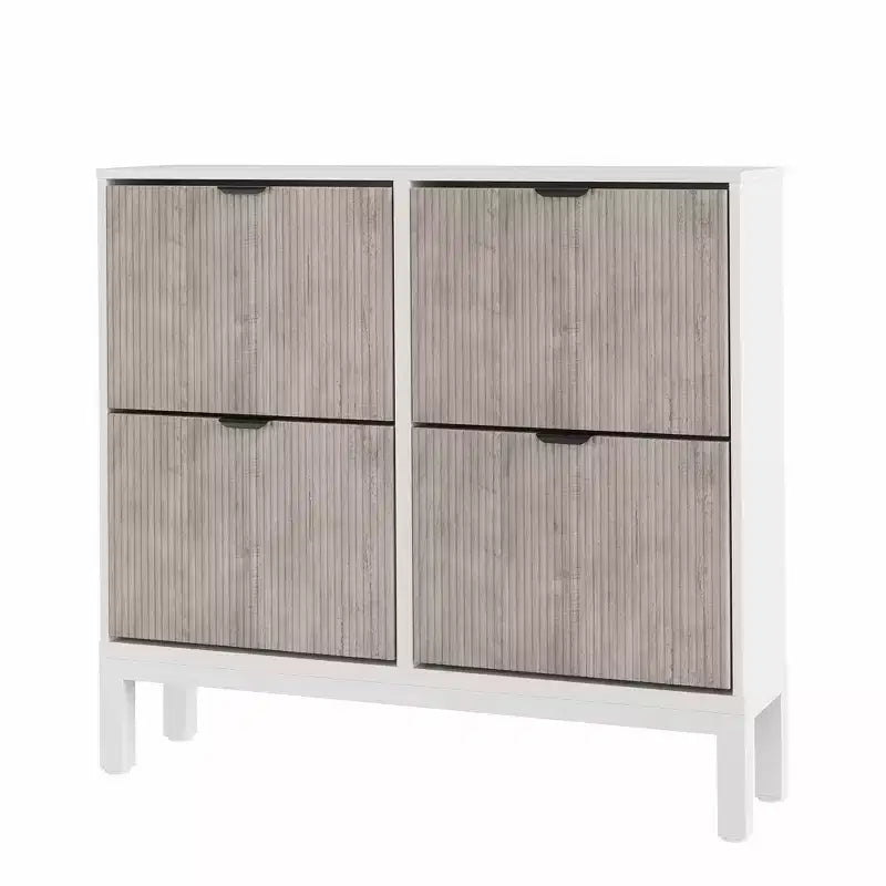 4 Klappschubladen moderner geriffelter Schuhschrank, schmales Schuhaufbewahrungsschrank