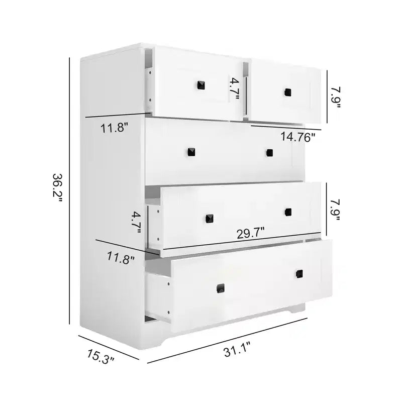 Cassettiera con 5 cassetti, colore bianco, ante stile porta da fattoria