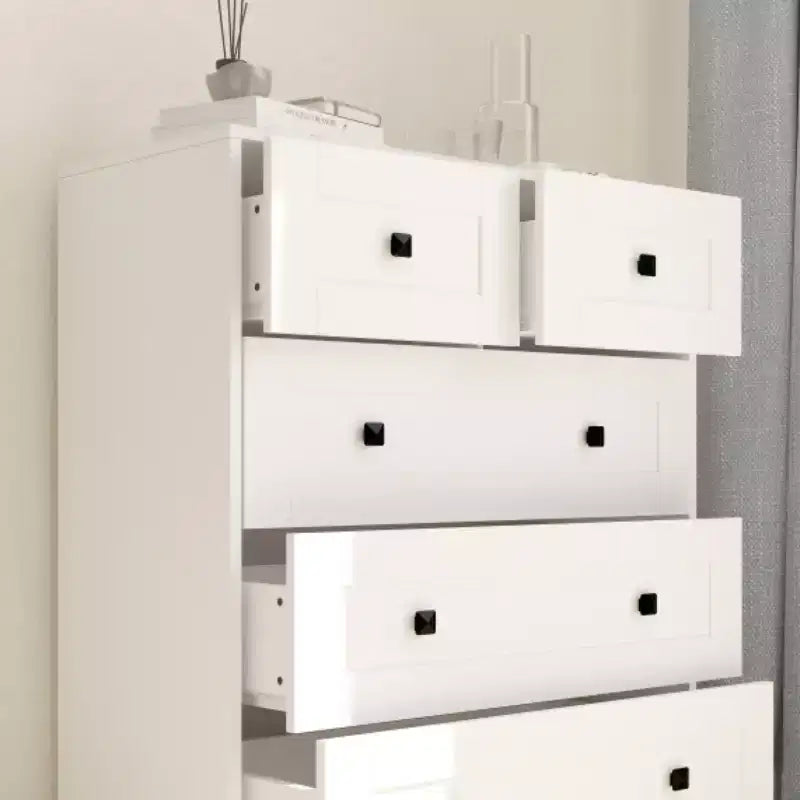 Cassettiera con 5 cassetti, colore bianco, ante stile porta da fattoria