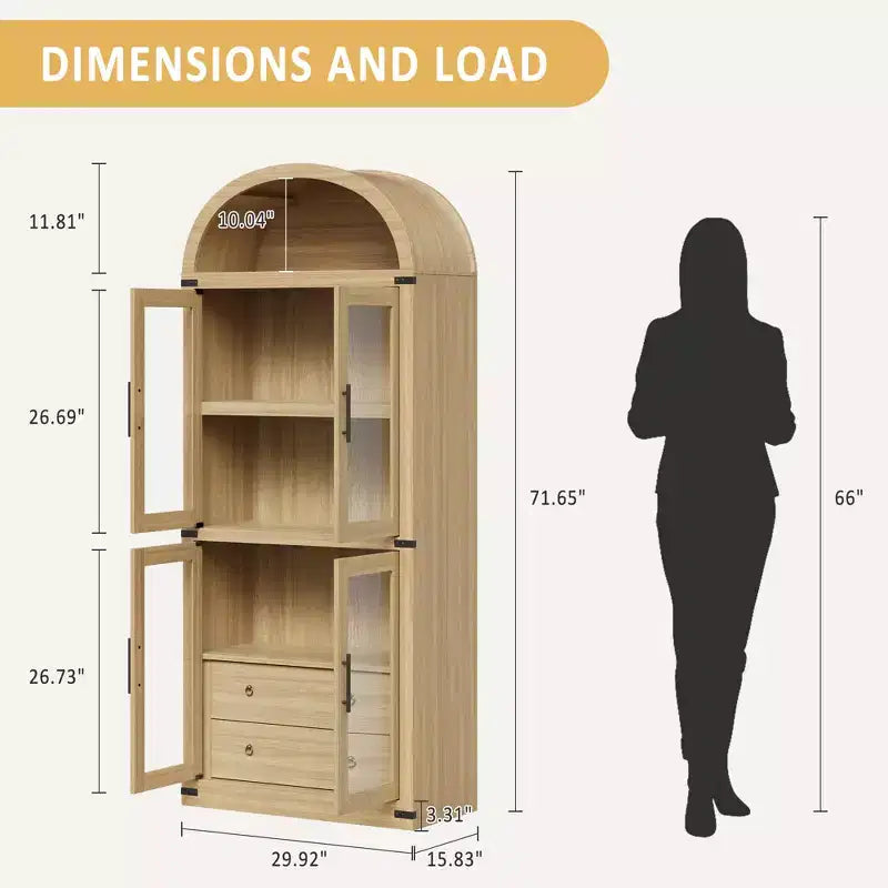 Estantería alta de 71', estantería de 4 niveles con 2 cajones de almacenamiento, con puertas, estantería de madera de 15.83 pulgadas de profundidad para oficina en casa, sala de estar, dormitorio