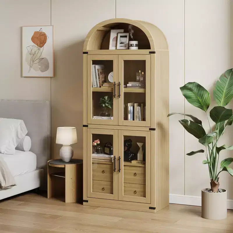 Estantería alta de 71', estantería de 4 niveles con 2 cajones de almacenamiento, con puertas, estantería de madera de 15.83 pulgadas de profundidad para oficina en casa, sala de estar, dormitorio