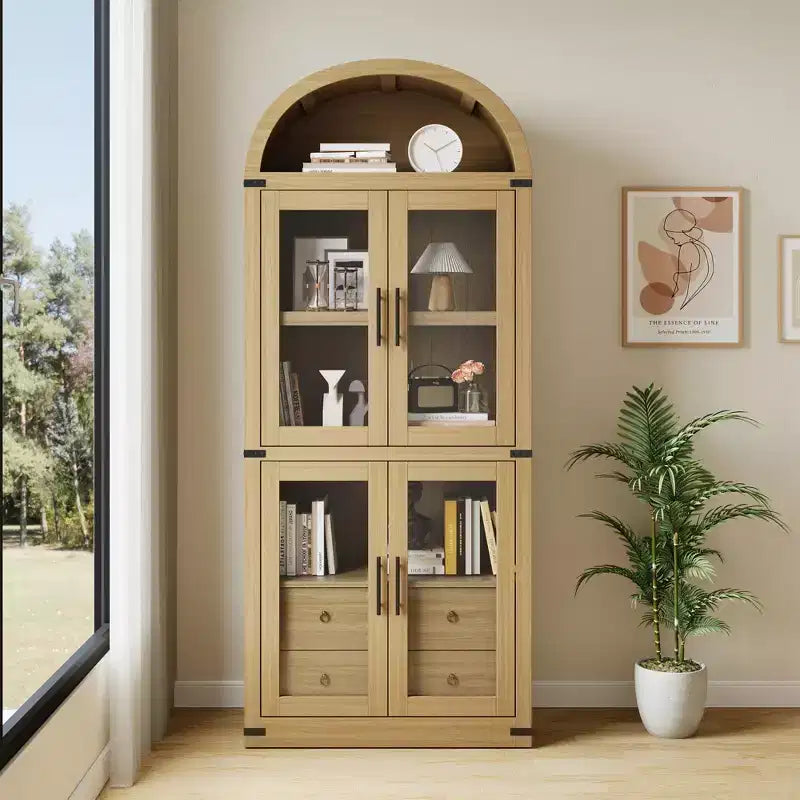 Estantería alta de 71', estantería de 4 niveles con 2 cajones de almacenamiento, con puertas, estantería de madera de 15.83 pulgadas de profundidad para oficina en casa, sala de estar, dormitorio